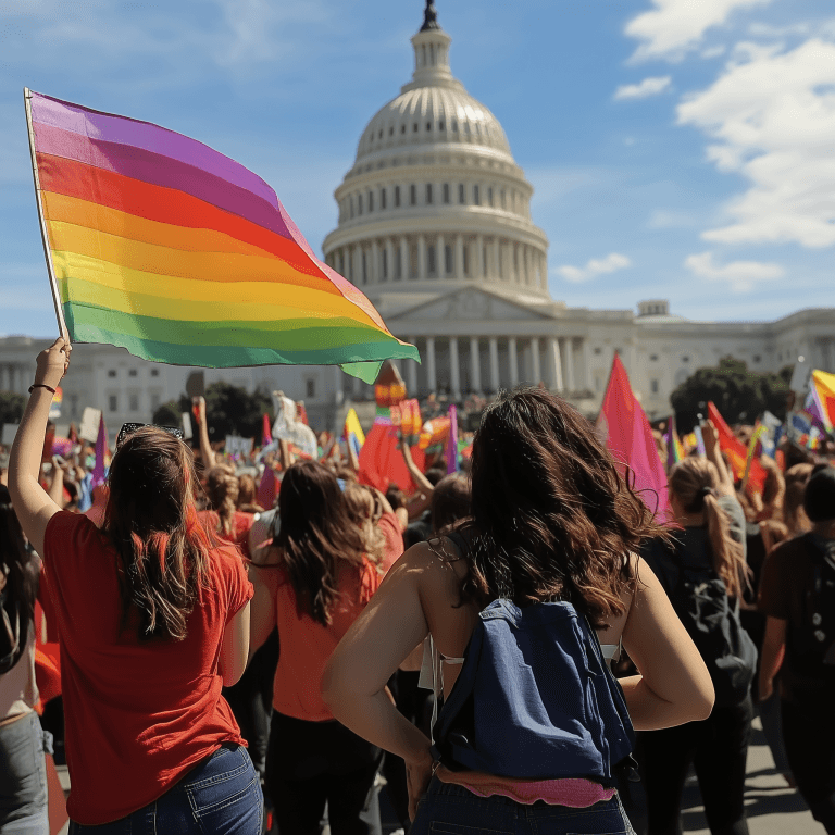 LGBT and wokes marching towards the capitol