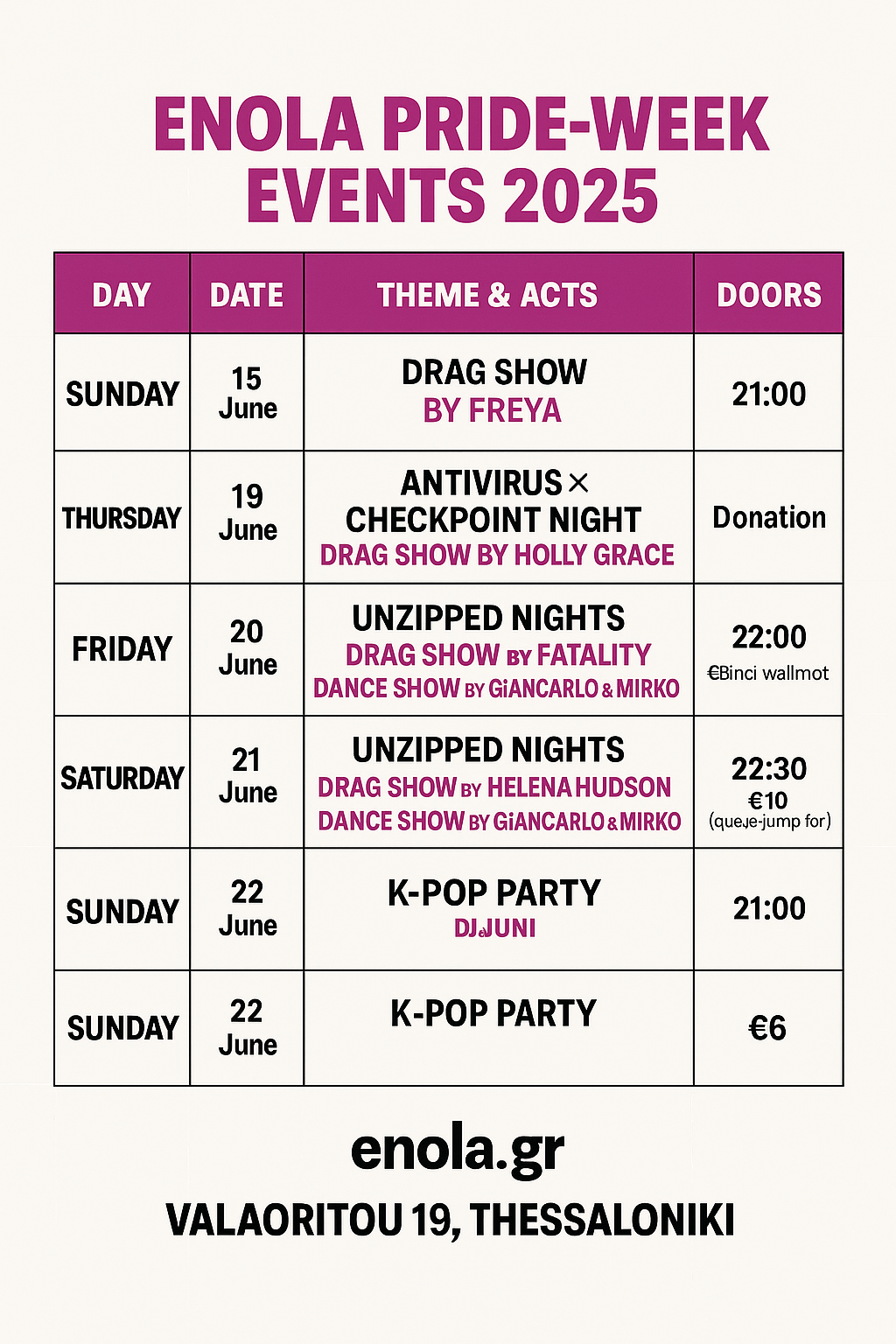 Enola Club Pride-Week Events 2025 – Your Night-by-Night Guide