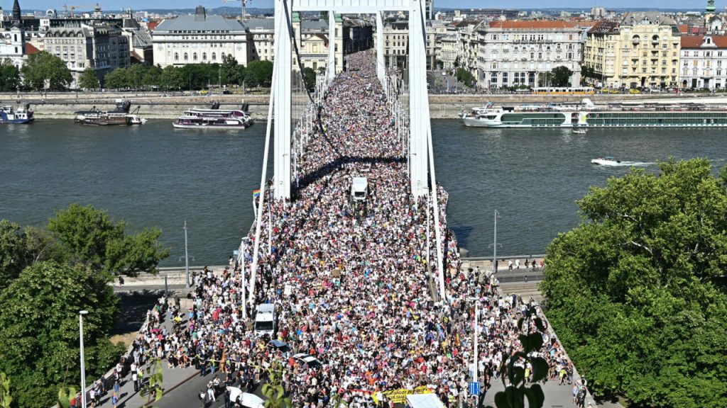 Budapest Pride 2025 crowd marching despite government ban