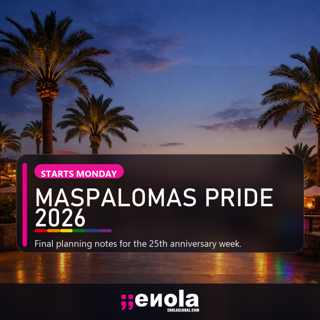 Square social media image for Maspalomas Pride by Freedom 2026 final planning notes